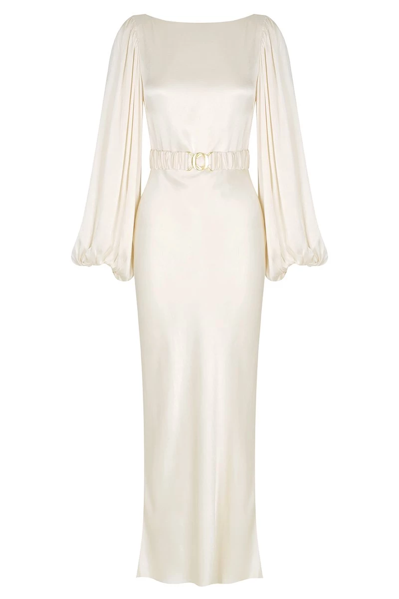Shona Joy LA LUNE BALLOON SLEEVE MIDI DRESS WITH BELT - CREAM DRESSES 1 Shona Joy LA LUNE BALLOON SLEEVE MIDI DRESS WITH BELT - CREAM DRESSES