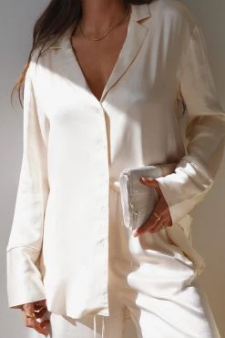 Shona Joy BRIDES LA LUNE LOUNGE LONG SLEEVE SHIRT SET- CREAM