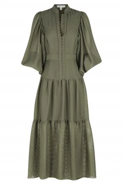 Shona Joy CHARLOTTE HIGH NECK MIDI DRESS - KHAKI