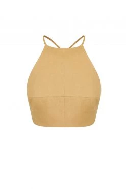 Shona Joy TOPS ARIA LINEN OPEN BACK CROP TOP - GINGER