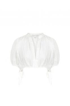 Shona Joy COSMO LINEN DRAWSTRING CROP TOP - RICE