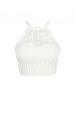 Shona Joy TOPS CALYPSO CROCHET OPEN BACK CROP TOP - RICE
