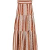 Shona Joy ATLAS LINEN BACKLESS TIERED MIDI DRESS - PAPRIKA/CREAM