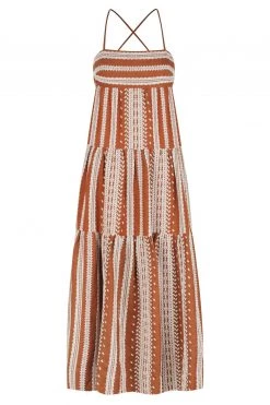 Shona Joy ATLAS LINEN BACKLESS TIERED MIDI DRESS - PAPRIKA/CREAM