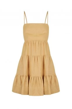 Shona Joy DRESSES ARIA LINEN LOW BACK TIERED MINI DRESS - GINGER