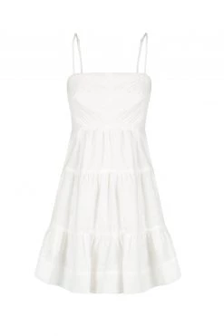 Shona Joy MAYA LINEN PIN TUCK OPEN BACK TIERED MINI DRESS - IVORY