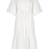 Shona Joy COSMO LINEN BUTTON UP TIERED MIDI DRESS - RICE DRESSES