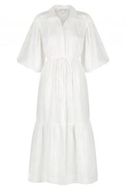 Shona Joy COSMO LINEN BUTTON UP TIERED MIDI DRESS - RICE DRESSES