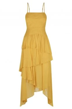 Shona Joy IRIS PIN TUCK FRILL MIDI DRESS - SAFFRON DRESSES