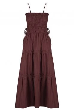 Shona Joy DRESSES KAIA SHIRRED TIERED MIDI DRESS - CHOCOLATE