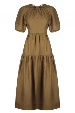 Shona Joy DRESSES MAYA LINEN SHORT SLEEVE OPEN BACK MIDI DRESS - CUMIN