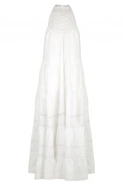 Shona Joy ADRIANA LINEN SLEEVELESS TIERED MIDI DRESS - RICE