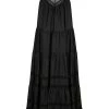 Shona Joy ADRIANA LINEN SLEEVELESS TIERED MIDI DRESS - BLACK