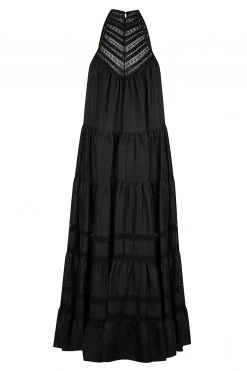 Shona Joy ADRIANA LINEN SLEEVELESS TIERED MIDI DRESS - BLACK