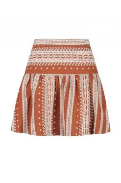 Shona Joy SKIRTS ATLAS LINEN MINI SKIRT - PAPRIKA/CREAM