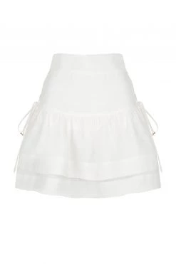 Shona Joy SKIRTS MAYA LINEN LACE UP FRILL MINI SKIRT - IVORY