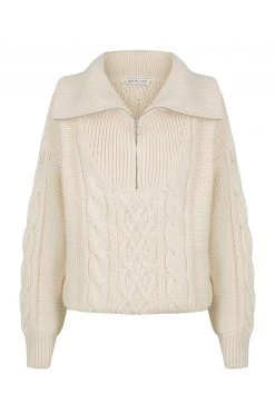 Shona Joy EVA CABLE ZIP UP JUMPER - CREMA TOPS