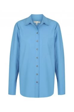 Shona Joy ISABELLA BUTTON UP BOYFRIEND SHIRT - MEDITERRANEAN BLUE TOPS
