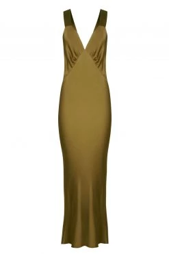 Shona Joy BEST SELLERS GIORGIA PLUNGED MIDI DRESS - OLIVE OIL
