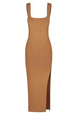 Shona Joy DRESSES BASIC SQUARE NECK MIDI DRESS - TAN