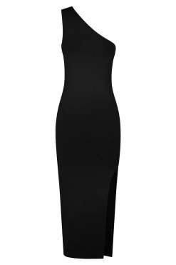 Shona Joy BASIC ONE SHOULDER MIDI DRESS - BLACK