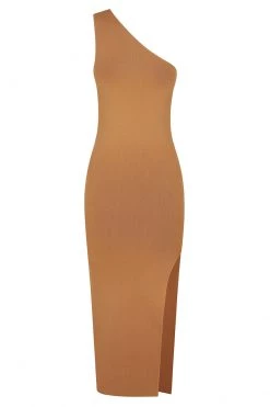 Shona Joy BASIC ONE SHOULDER MIDI DRESS - TAN DRESSES