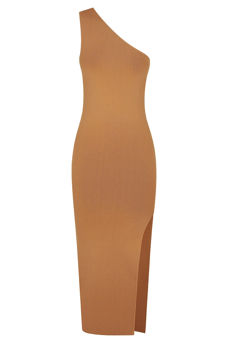 Shona Joy BASIC ONE SHOULDER MIDI DRESS - TAN DRESSES 1 Shona Joy BASIC ONE SHOULDER MIDI DRESS - TAN DRESSES