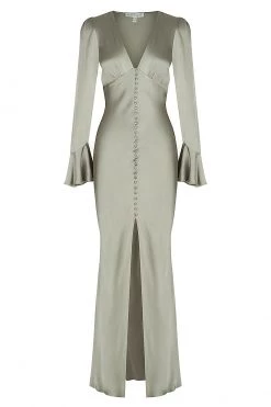 Shona Joy LA LUNE FRILL CUFF BIAS MIDI DRESS - SAGE DRESSES