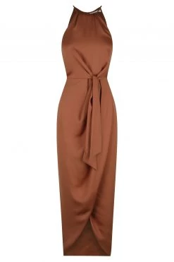 Shona Joy LUXE TIE FRONT SLEEVELESS MIDI DRESS - MOCHA