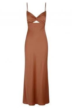 Shona Joy LUXE TWIST FRONT SLEEVELESS MIDI DRESS - MOCHA