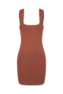 Shona Joy BASIC SQUARE NECK MINI DRESS - CLAY