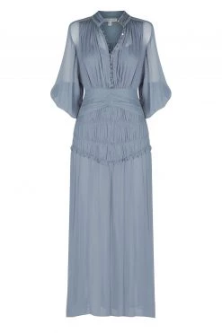 Shona Joy KAYLA BUTTON UP RUCHED MIDI DRESS - BLUE SMOKE