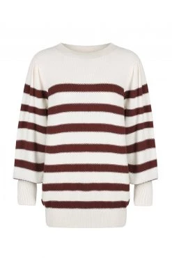 Shona Joy MALENA PUFF SLEEVE JUMPER - SANGRIA/CREAM