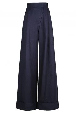 Shona Joy SHORTS & PANTS LIGIA LINEN ASYMMETRIC WIDE LEG PANT - NAVY