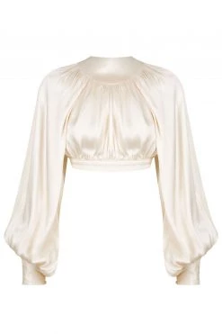 Shona Joy TOPS LA LUNE HIGH NECK TIE UP CROP TOP - CREAM