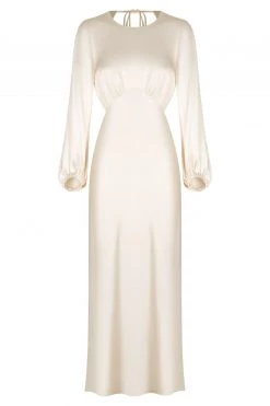 Shona Joy LA LUNE OPEN BACK BALLOON SLEEVE MIDI DRESS - CREAM