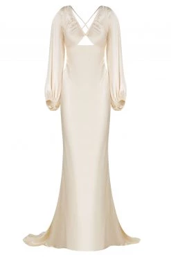 Shona Joy DRESSES LA LUNE RUCHED BODICE BALLOON SLEEVE MAXI DRESS - CREAM