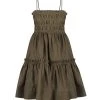 Shona Joy BRUNA LINEN SHIRRED TIERED MINI DRESS - FOREST DRESSES