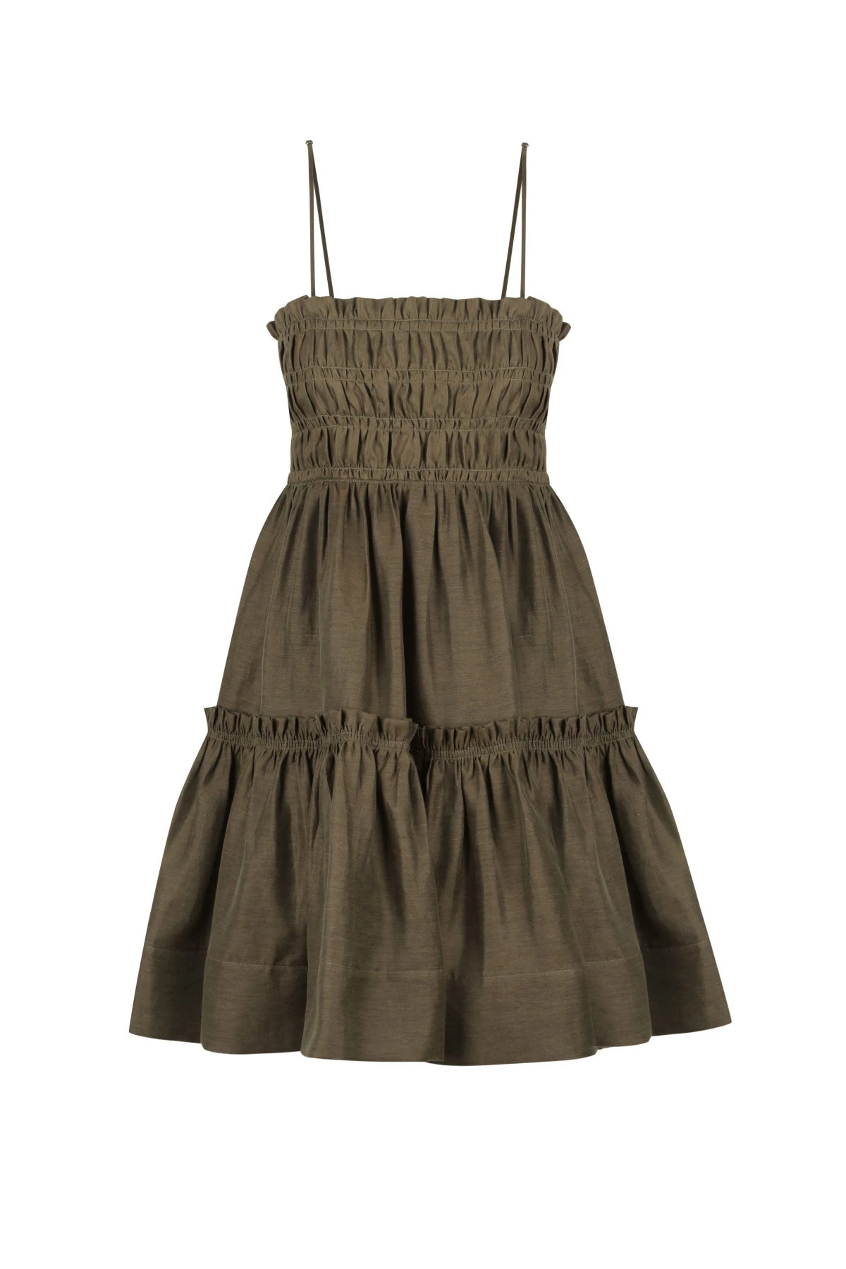 Shona Joy BRUNA LINEN SHIRRED TIERED MINI DRESS - FOREST DRESSES 1 Shona Joy BRUNA LINEN SHIRRED TIERED MINI DRESS - FOREST DRESSES
