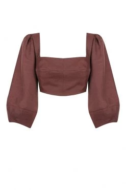 Shona Joy TOPS MARLENE LINEN OPEN BACK CROP TOP - CHOCOLATE