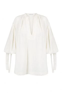 Shona Joy BRIGITTE LINEN BALLOON SLEEVE SHIRT - TOFU