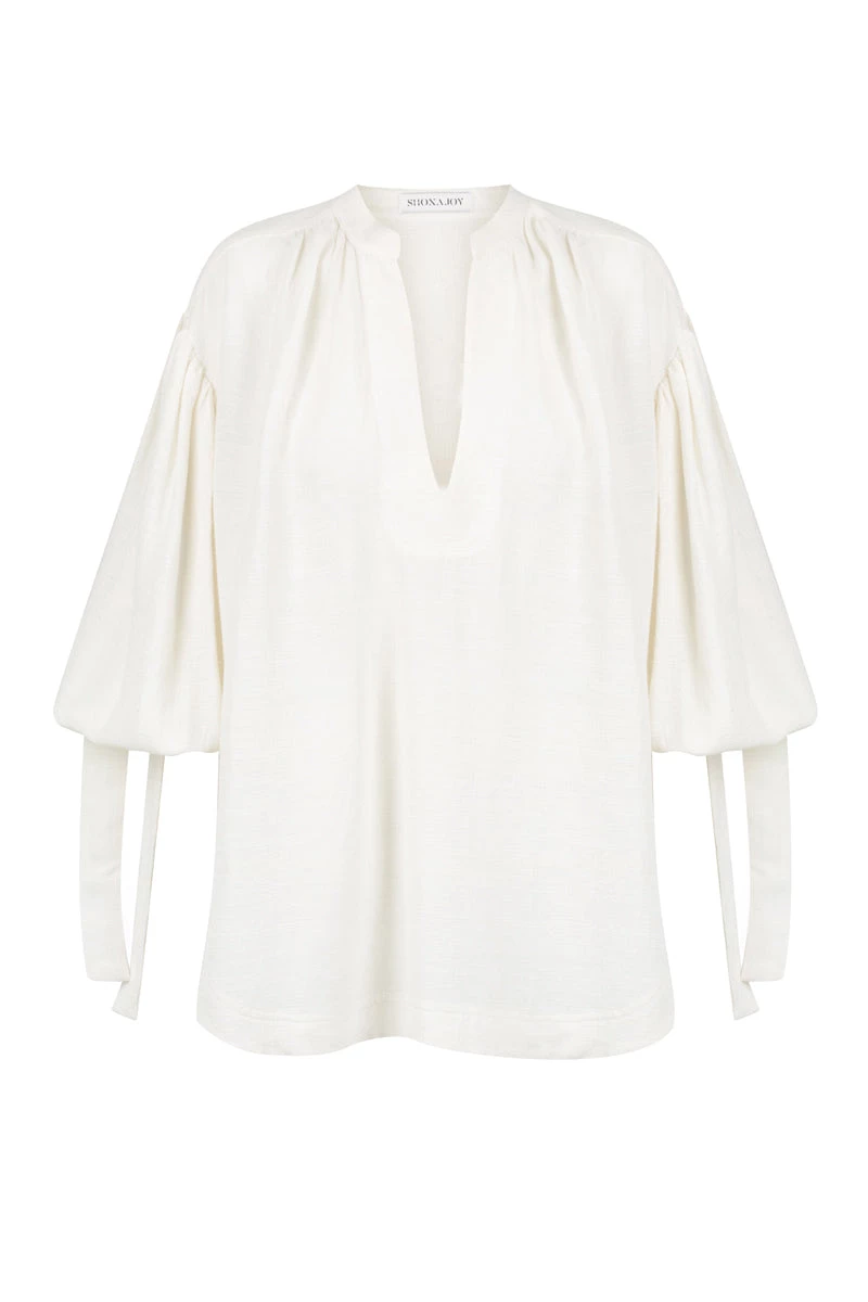Shona Joy BRIGITTE LINEN BALLOON SLEEVE SHIRT - TOFU 1 Shona Joy BRIGITTE LINEN BALLOON SLEEVE SHIRT - TOFU