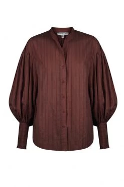 Shona Joy ELLA BALLOON SLEEVE SHIRT - CHOCOLATE
