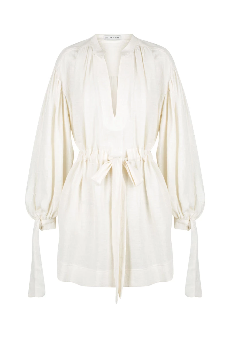 Shona Joy DRESSES BRIGITTE LINEN BALLOON SLEEVE MINI DRESS - TOFU 1 Shona Joy DRESSES BRIGITTE LINEN BALLOON SLEEVE MINI DRESS - TOFU