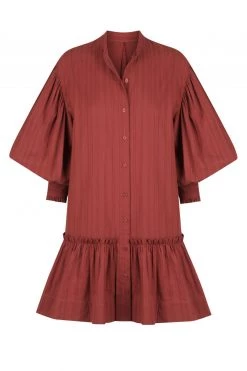 Shona Joy ELLA BALLOON SLEEVE SHIRT MINI DRESS - SANGRIA DRESSES