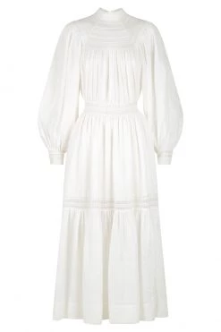 Shona Joy DRESSES LOLA LINEN HIGH NECK BALLOON SLEEVE MIDI DRESS - RICE