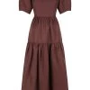 Shona Joy DRESSES MARLENE LINEN SHORT SLEEVE OPEN BACK MIDI DRESS - CHOCOLATE