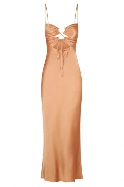 Shona Joy ELOISE LACE UP MIDI DRESS - CARAMEL DRESSES