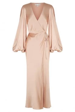 Shona Joy LA LUNE FULL SLEEVE WRAP MIDI DRESS - DESERT ROSE