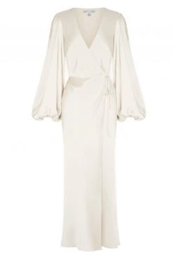 Shona Joy DRESSES LA LUNE FULL SLEEVE WRAP MIDI DRESS - CREAM